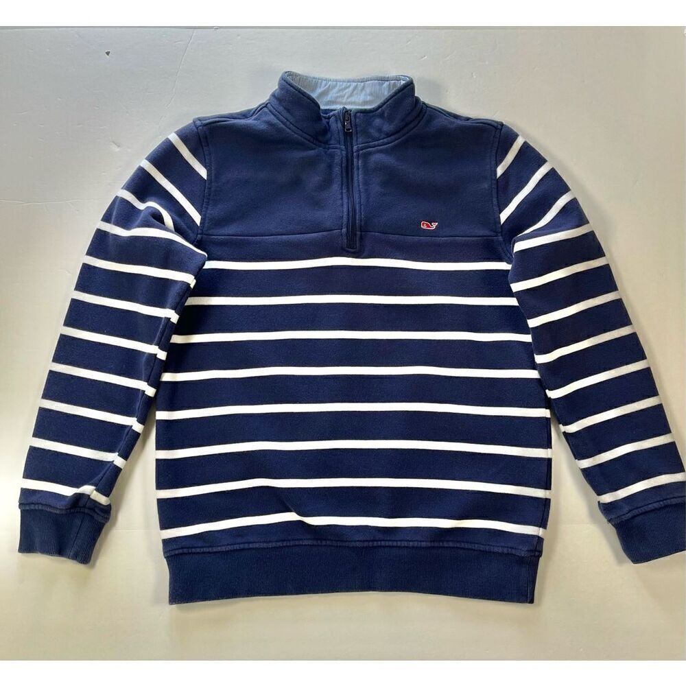 Vineyard Vines Boy Shep Shirt Terry NavyWhite Striped Red Whale Size Large 12-14